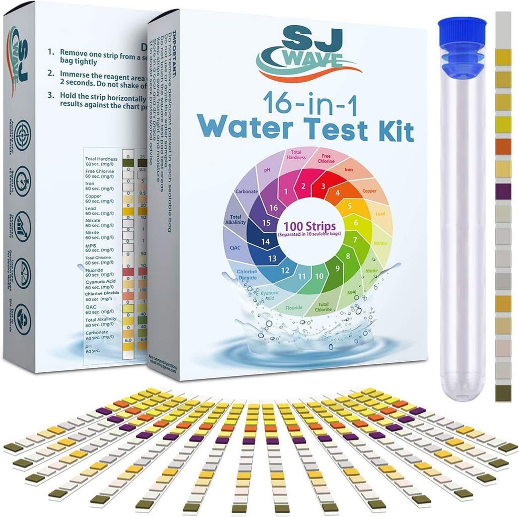 16 in 1 Drinking Water Test Kit | Hard Water Quality Tester for Aquarium, Pool, Spa, Well &amp; Tap Water | High Sensitivity Test Strips detect pH, Hardness, Chlorine, Lead, Iron, Copper, Nitrate, Nitrite