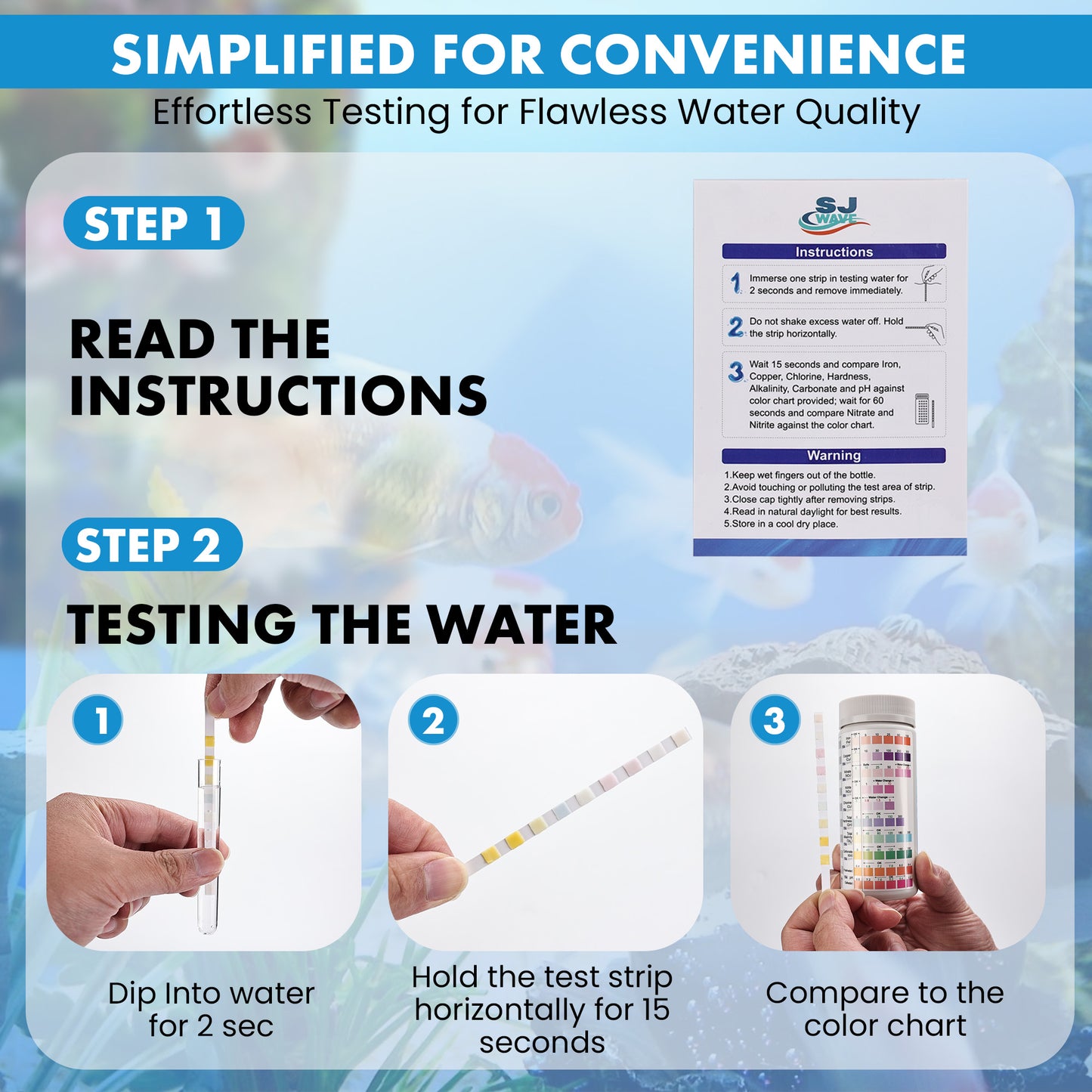 Aquarium Water Test Kit – 10-in-1 Strips (100) with Thermometer