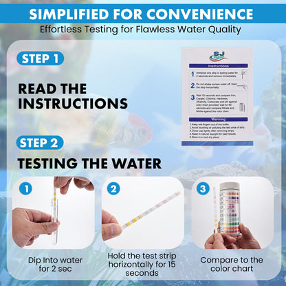 Aquarium Water Test Kit – 10-in-1 Strips (100) with Thermometer