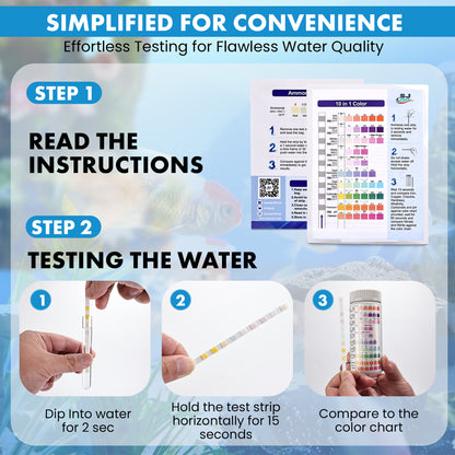 11 in 1 Aquarium Test Strips - Fish Tank Water Testing Kit with Ammonia Test Strips for Fish Tank (150 Strips) & eBook | Includes 50 Ammonia Strips, Thermometer, & Test Kit for Ponds & All Fish Tanks