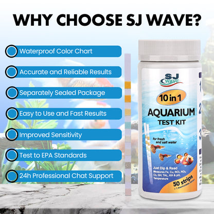 Aquarium Water Test Kit – 10-in-1 Strips (100) with Thermometer