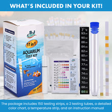 Load image into Gallery viewer, 11 in 1 Aquarium Test Strips - Fish Tank Water Testing Kit with Ammonia Test Strips for Fish Tank (150 Strips) &amp; eBook | Includes 50 Ammonia Strips, Thermometer, &amp; Test Kit for Ponds &amp; All Fish Tanks
