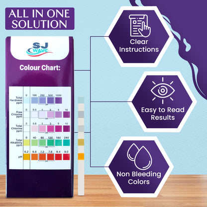 5 in 1 Pool & Spa Test Strips - Pool Water Testing Kit Hot Tub Test Strips Detects PH, Free Chlorine, Total Chlorine, Total Hardness, & Total Alkalinity | 60 Pool Testing Strips In Six Sealable bags