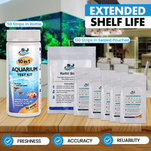 Load image into Gallery viewer, 11 in 1 Aquarium Test Strips - Fish Tank Water Testing Kit with Ammonia Test Strips for Fish Tank (150 Strips) &amp; eBook | Includes 50 Ammonia Strips, Thermometer, &amp; Test Kit for Ponds &amp; All Fish Tanks
