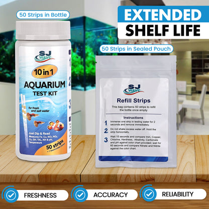 Aquarium Water Test Kit – 10-in-1 Strips (100) with Thermometer