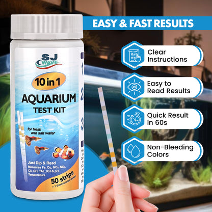 Aquarium Water Test Kit – 10-in-1 Strips (100) with Thermometer