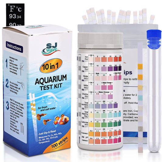 Aquarium Water Test Kit – 10-in-1 Strips (100) with Thermometer