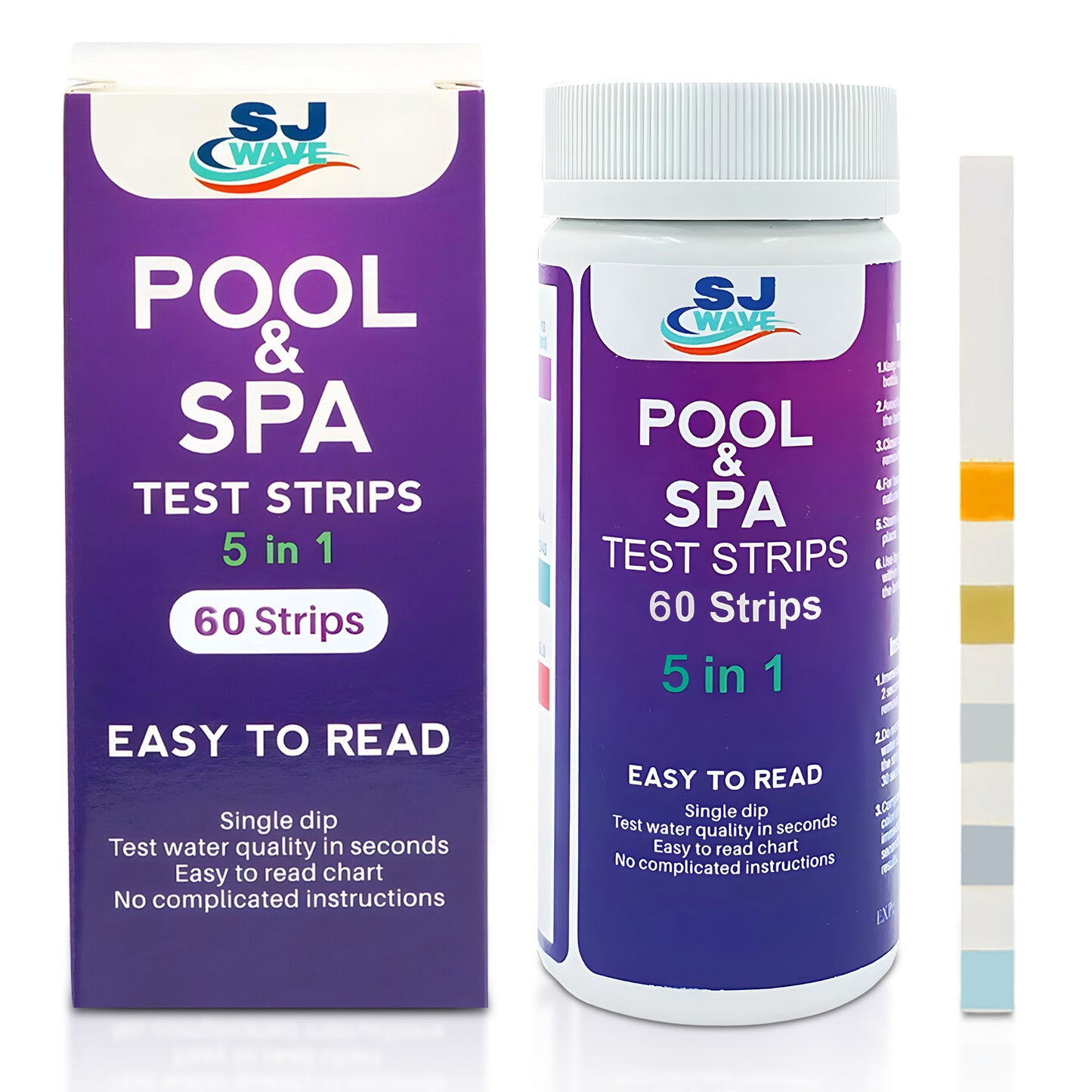 5 in 1 Pool & Spa Test Strips - Pool Water Testing Kit Hot Tub Test Strips Detects PH, Free Chlorine, Total Chlorine, Total Hardness, & Total Alkalinity | 60 Pool Testing Strips In Six Sealable bags