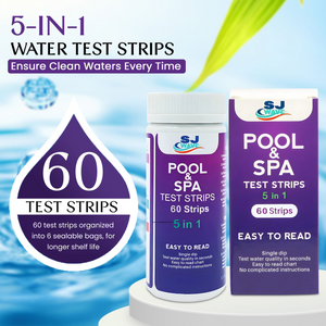 5 in 1 Pool & Spa Test Strips - Pool Water Testing Kit Hot Tub Test Strips Detects PH, Free Chlorine, Total Chlorine, Total Hardness, & Total Alkalinity | 60 Pool Testing Strips In Six Sealable bags